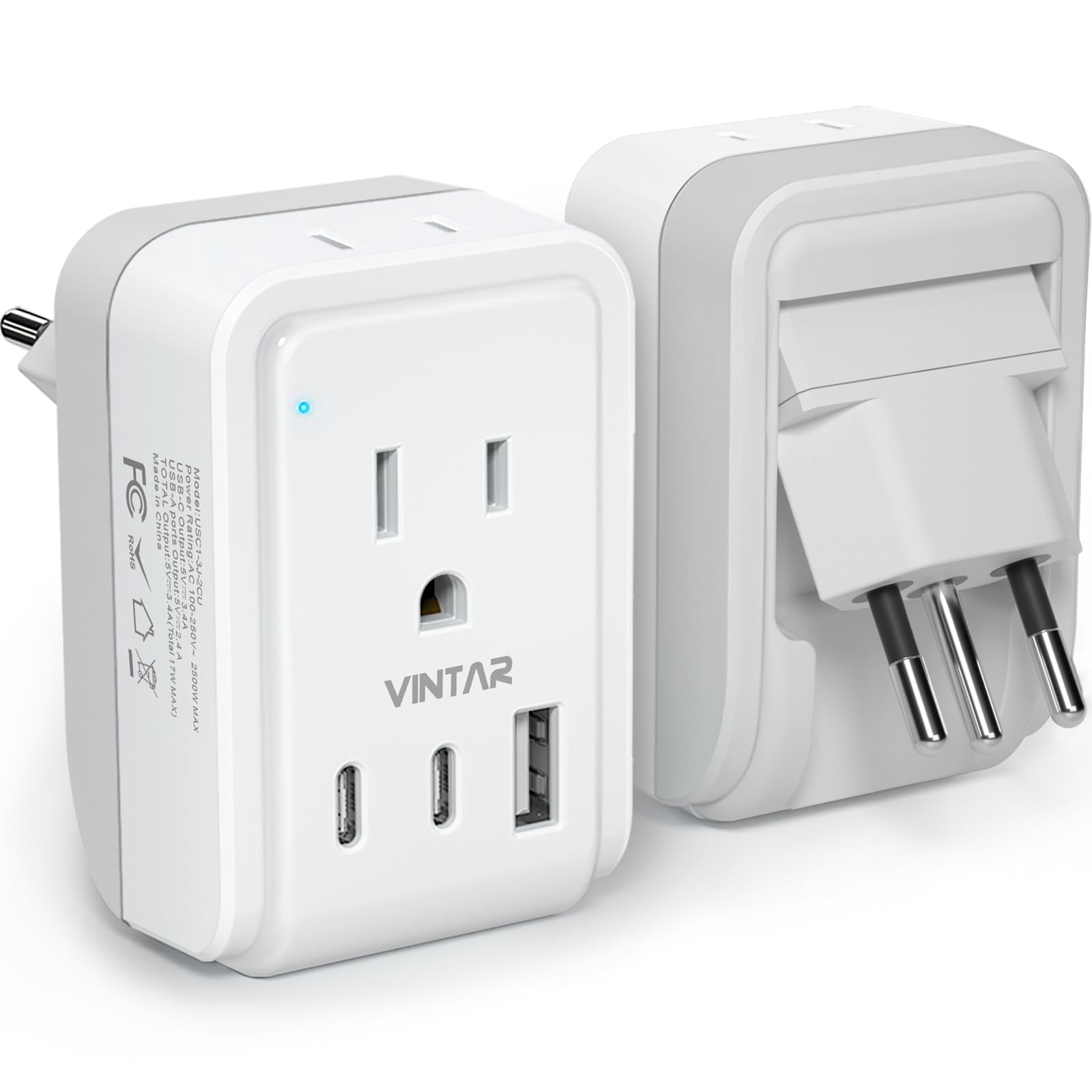 1 Pack Switzerland Travel Plug Adapter, Vintar Foldable Type J Adapter Switzerland With 2 Ac Outlets 3 Usb Ports(2 Usb C), Switz