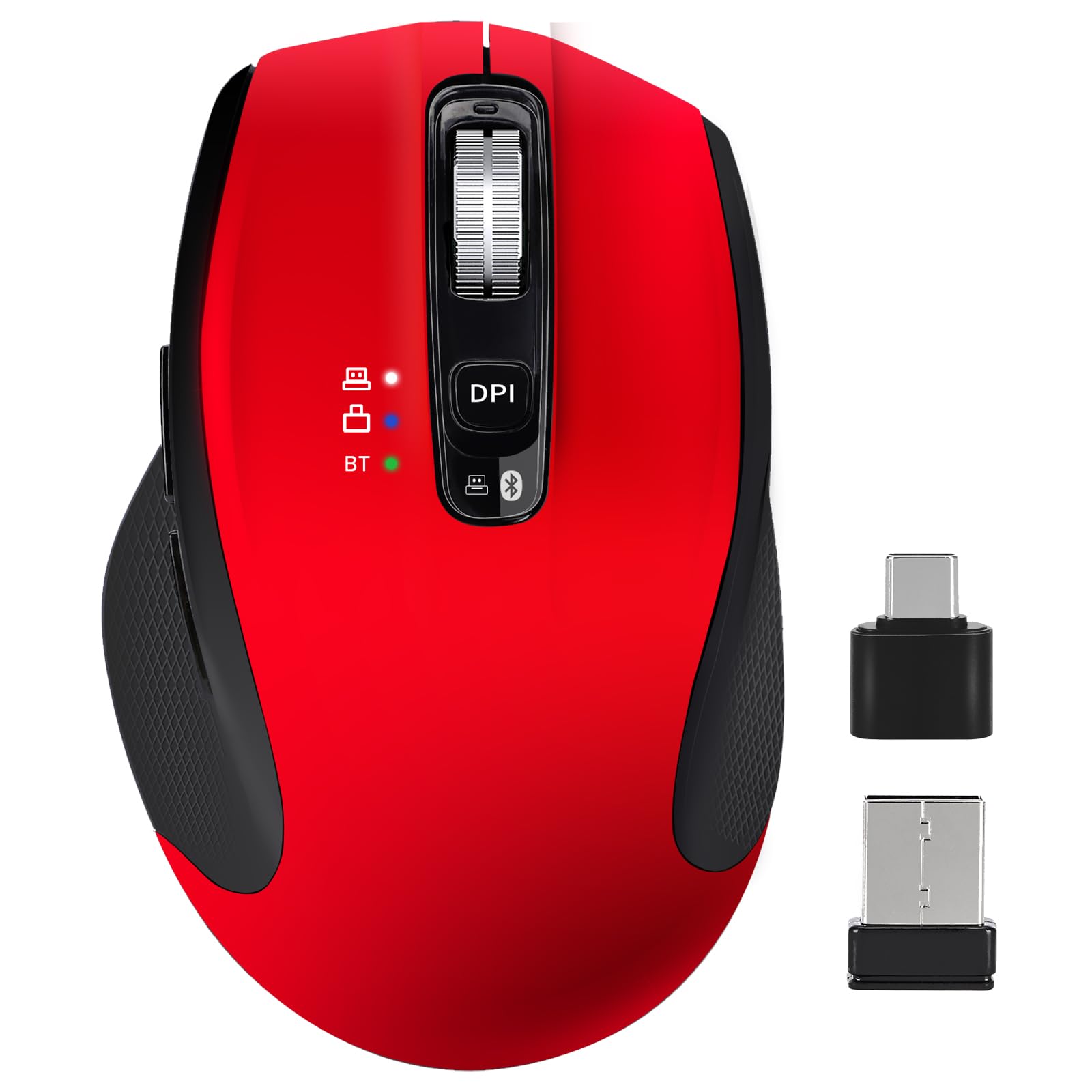 CHHI Wireless Bluetooth Mouse with USBA, USBC Receiver, Rechargeable, 3Device, FullSize, Silent Click, Ergonomic Mice for Ma