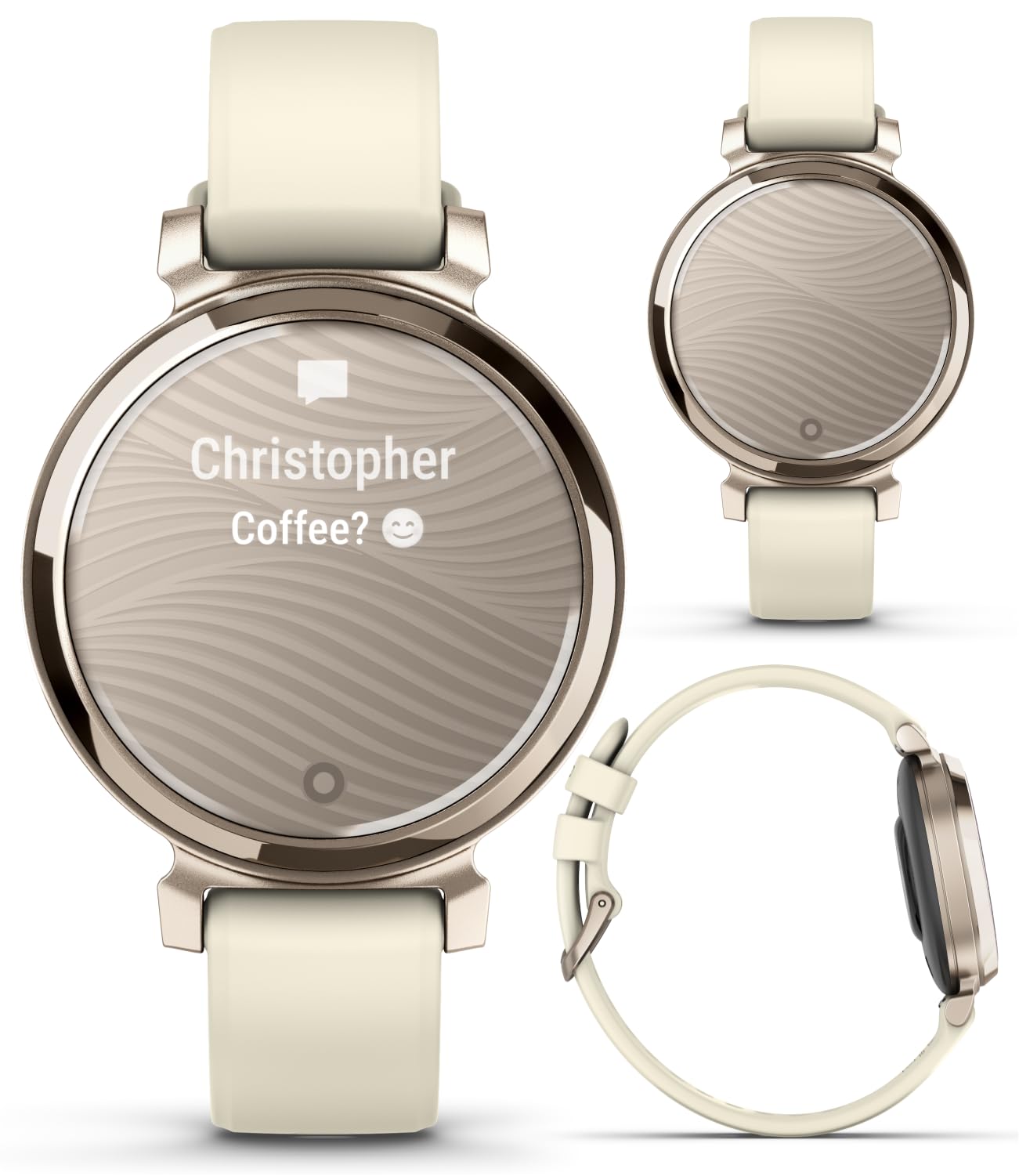 Wearable4U Garmin Lily 2   Cream Gold With Coconut Silicone Band: Women Small Fitness Smartwatch | Up To 5 Days Battery Life, He