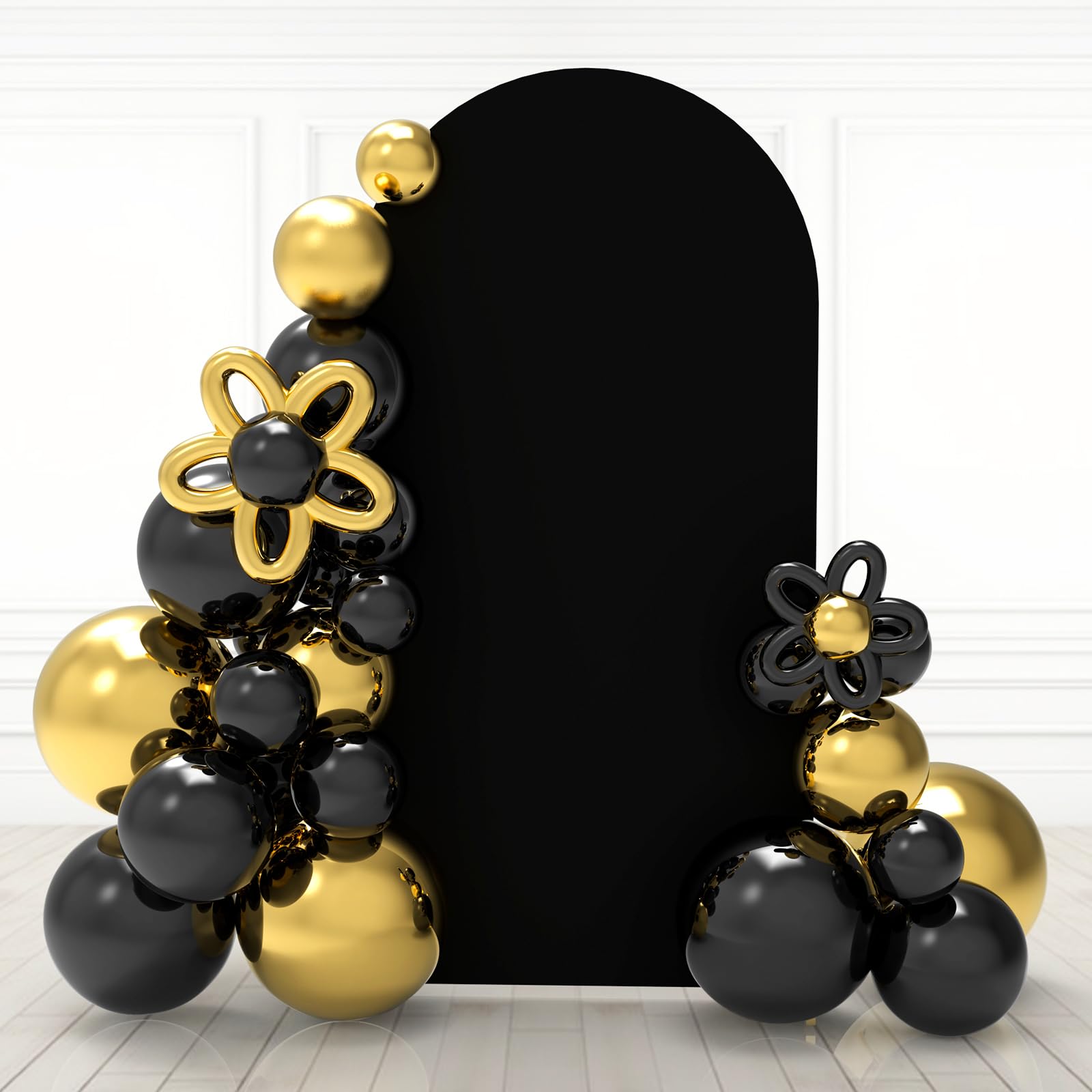 Babenest 7.2Ft Black Wedding Arch Cover, Spandex Fitted Arch Backdrop Cover For Photography, Round Top Chiara Stand Cover For Pa