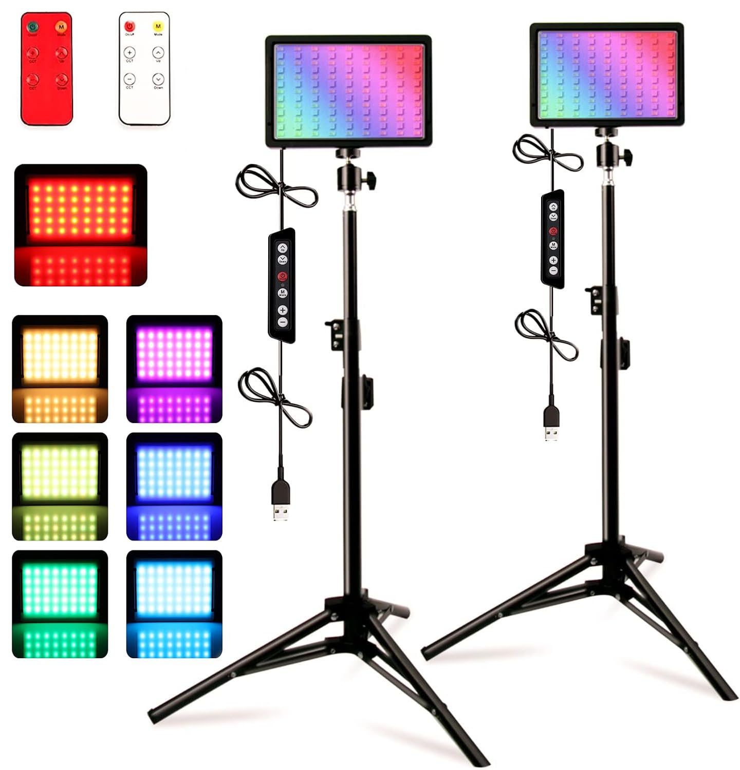 Photography Lighting Studio Lights 2 Pack Led Rgb Kit With Adjustable Tripod Stand, 2500 9900K Dimmable For Photo, Streaming, Vl