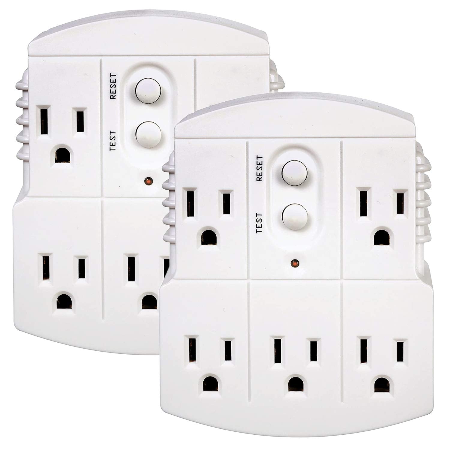 Tower Manufacturing 30440003 Auto Reset 15 Amp Grounded 3 Prong Gfci 5 Outlet Adapter, White [2 Pack]