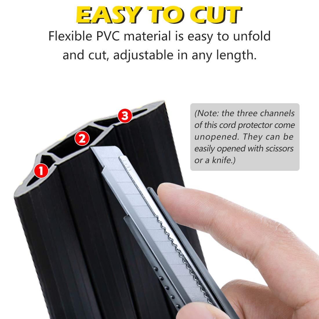 20Ft Cord Cover Heavy Duty Cable Protector 3 Channels Contains Cords, Cables And Wires, Conceal Wires Of Home, Office, Warehouse