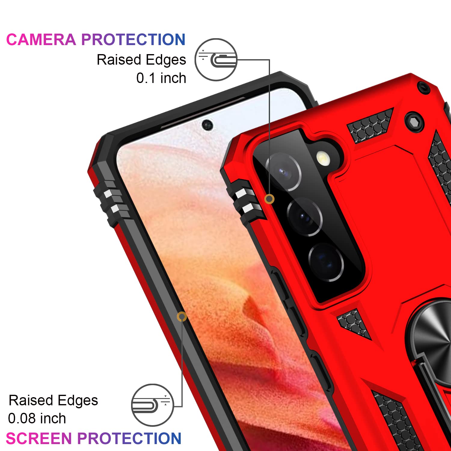 IKAZZ Galaxy S22 Phone Case Military Grade Shockproof Magnetic Kickstand Red