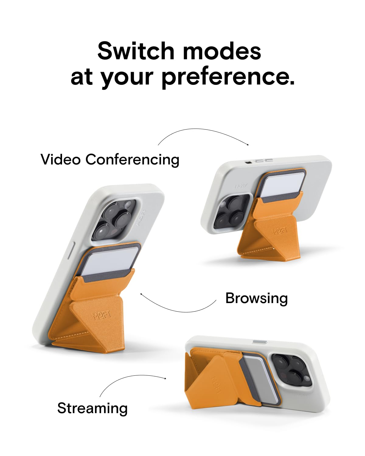 Moft Magnetic Wallet Stand Compatible With Iphone 16/15/14/13/12 Series, Angle Adjustment Movas Phone Stand, Orange