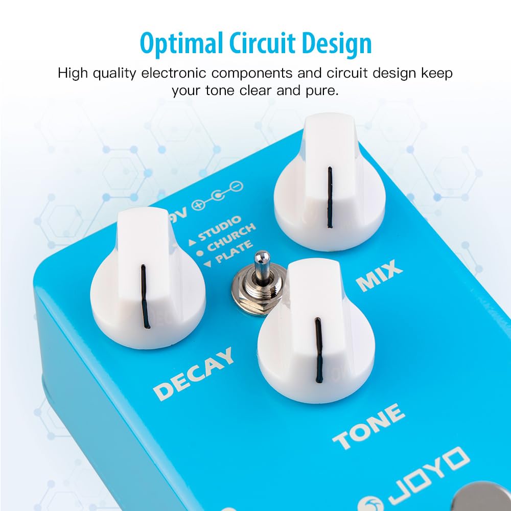 Joyo Reverb Effect Pedal Digital Guitar Pedal With 3 Reverb Effects (Studio, Church, Plate) For Electric Guitar   True Bypass (M