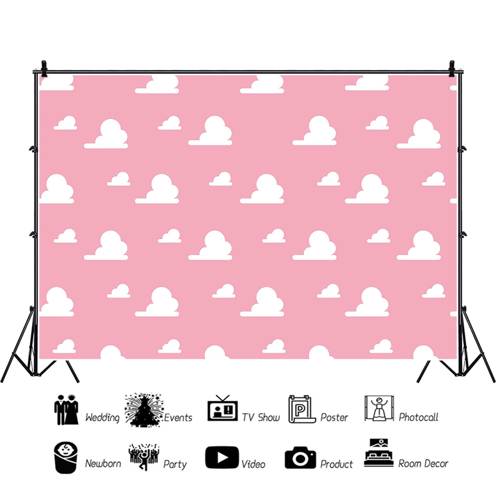 Baocicco 7X5Ft Cartoon Baby Shower White Clouds Pink Backdrop Photography Background Birthday Party Baby Kids Boys Photo Portrai
