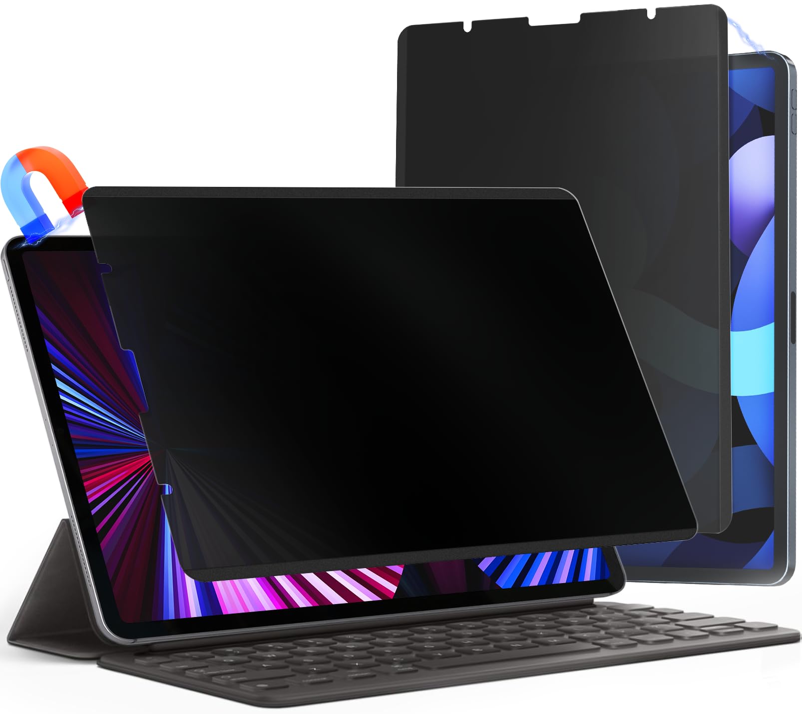 Upgraded 360 Ipad Pro 12.9 Inch Privacy Screen Protector (Landscape+Portrait Privacy), Magnetic Removable 4 Way Anti Spy Screen 