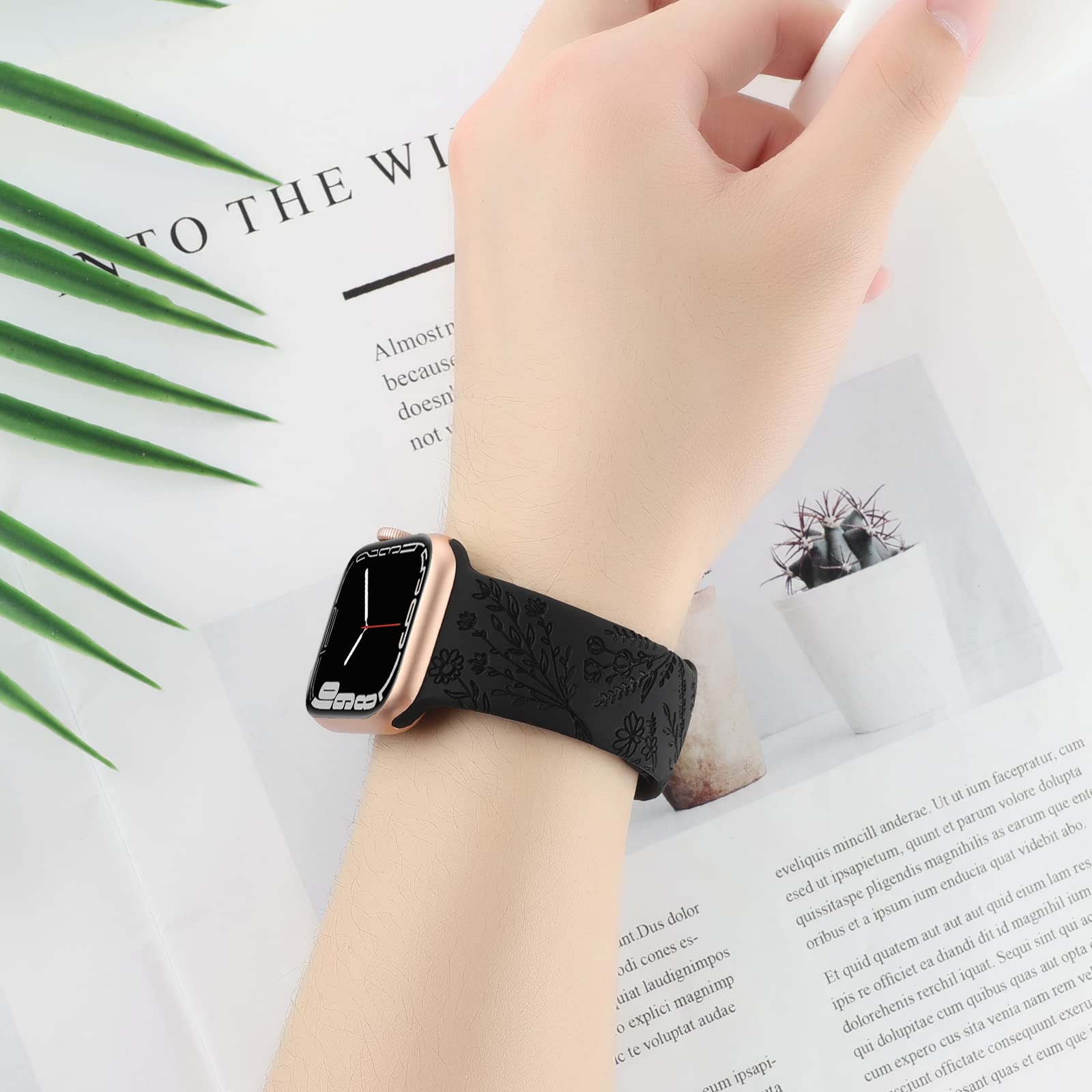 Flower Engraved Silicone Band Compatible With Apple Watch Bands 38Mm 40Mm 41Mm, Cute Women Wildflowers Floral Design Soft Sport