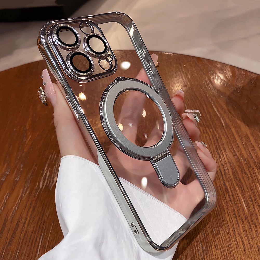 Lxk Magnetic Invisible Stand For Iphone 15 Pro Case Compatible With Magsafe, Military Grade Protection, With Camera Lens Protect