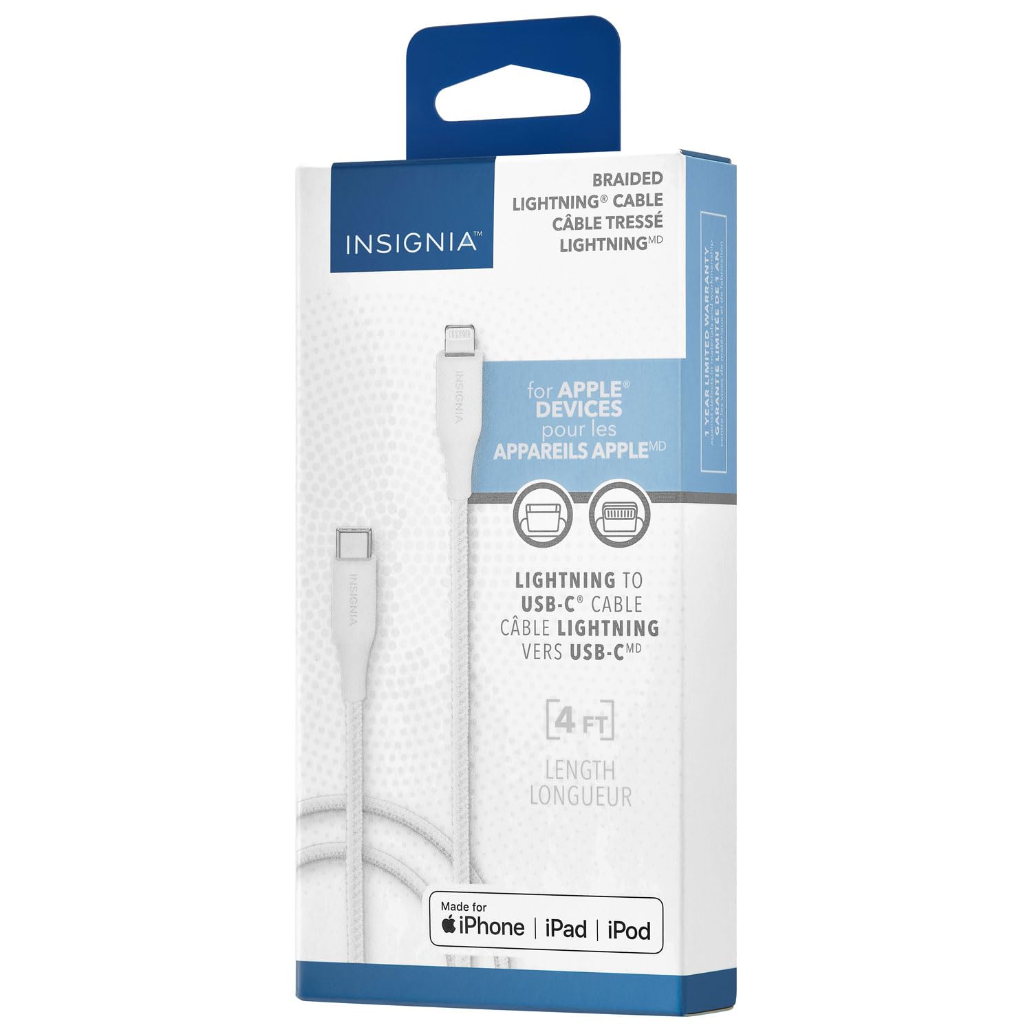 Insignia Lightning to USB-C Cable (4 ft, Moon Grey)