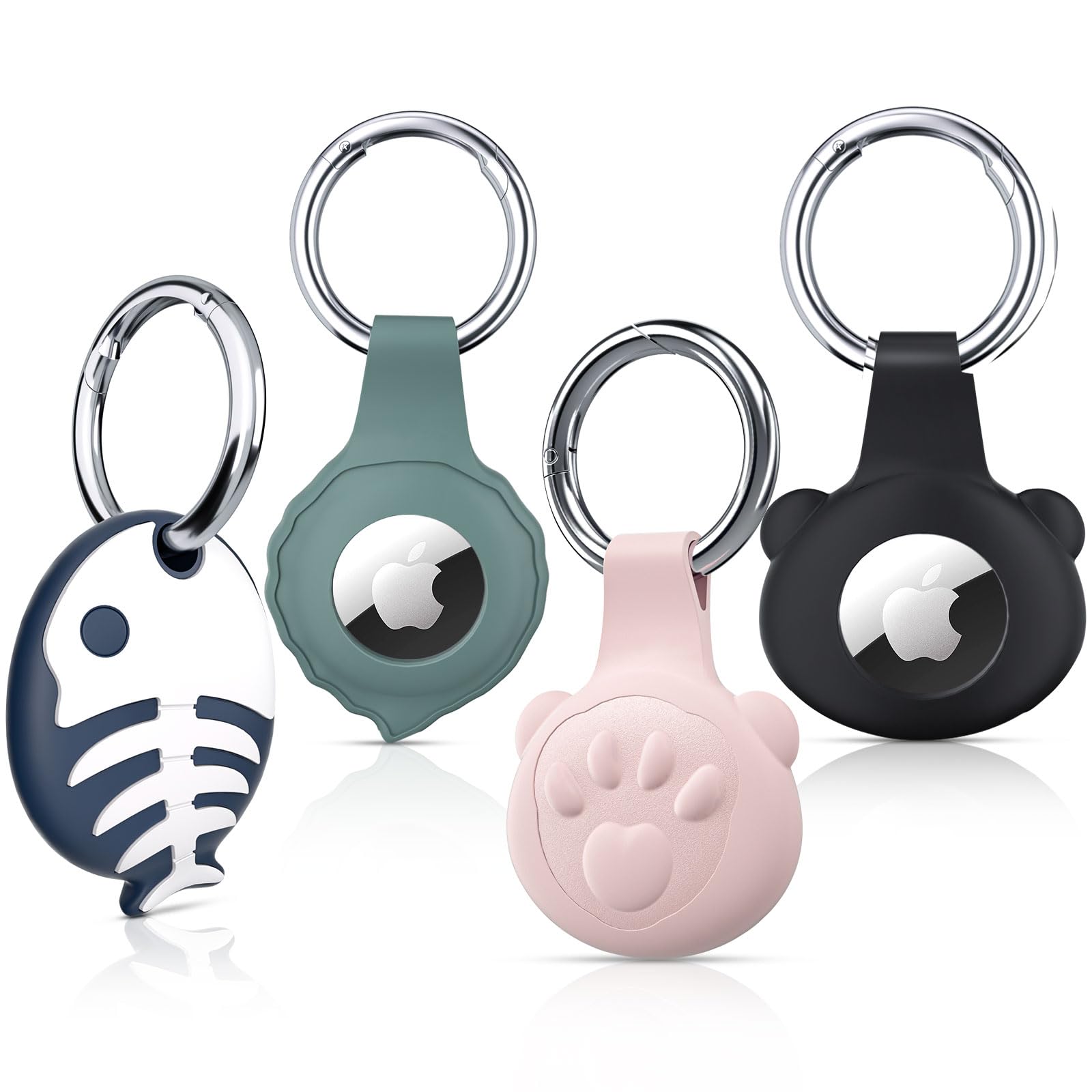 Colorcoral Airtag Holder 4 Pack Airtag Case With Keychain Silicone Air Tag Cover Key Finder Tracker Multi Color Protective Sleev