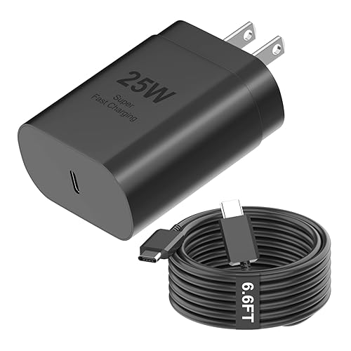 LaoFas USB-C 25W Super Fast Charging Wall Charger with 6.6ft Cable - Black, Model FY0631203000, Compatible with Samsung Galaxy S Series