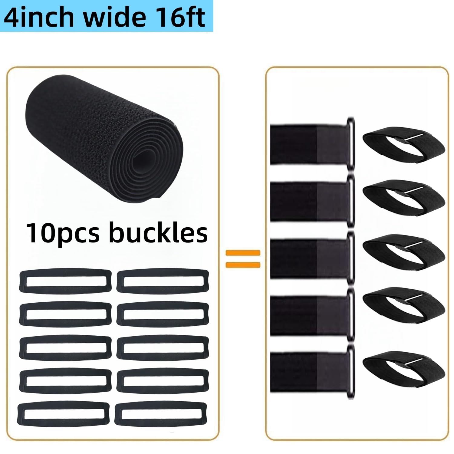 4 Inch Wide 16Ft Cable Ties With 10 Buckles, Jumpso Reusable Heavy Duty Hook And Loop Straps, Straps For Home, Office, Desk, Wir
