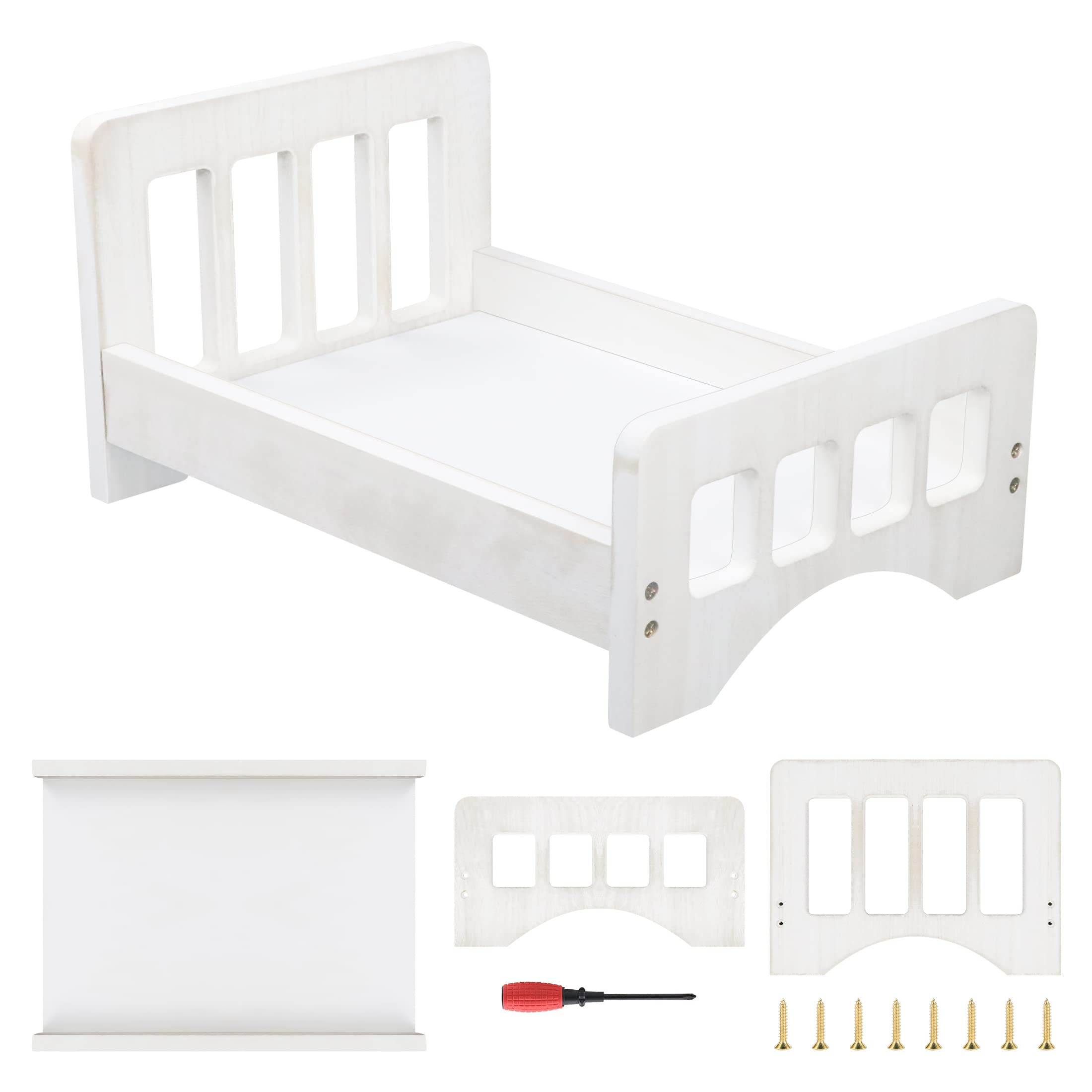 Newborn Photography Props Wooden Bed - Baby Photoshoot Props Doll White Wood Mini Bed For Photography Baby Make The Old Style Ph