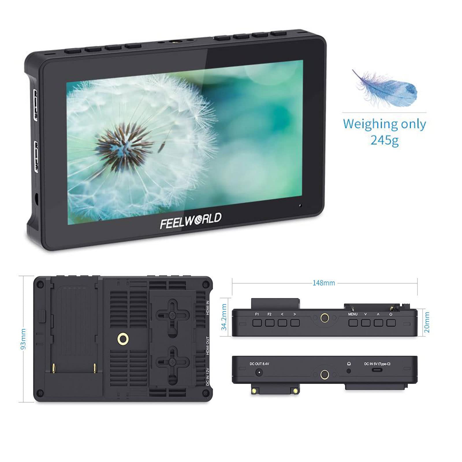 Feelworld F5 Pro V4 6 Inch Touch Screen Dslr Camera Field Monitor With 3D Lut,Ips Fhd 1920X1152 With F970 Install And Power Kit