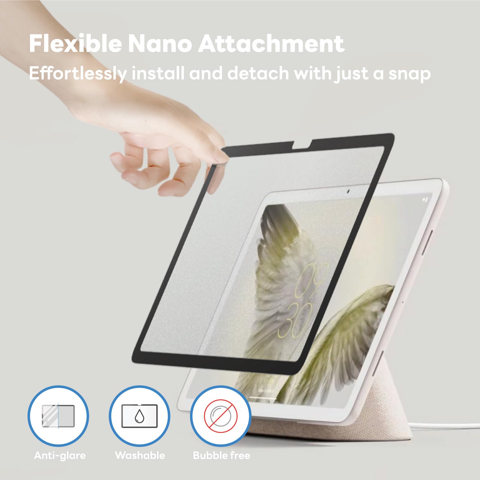 Penoval Detachable Paperfeel Screen Protector For Google Pixel Tablet 2023, Reusable Nano Tech, Easy Install & Detach, Anti Glar