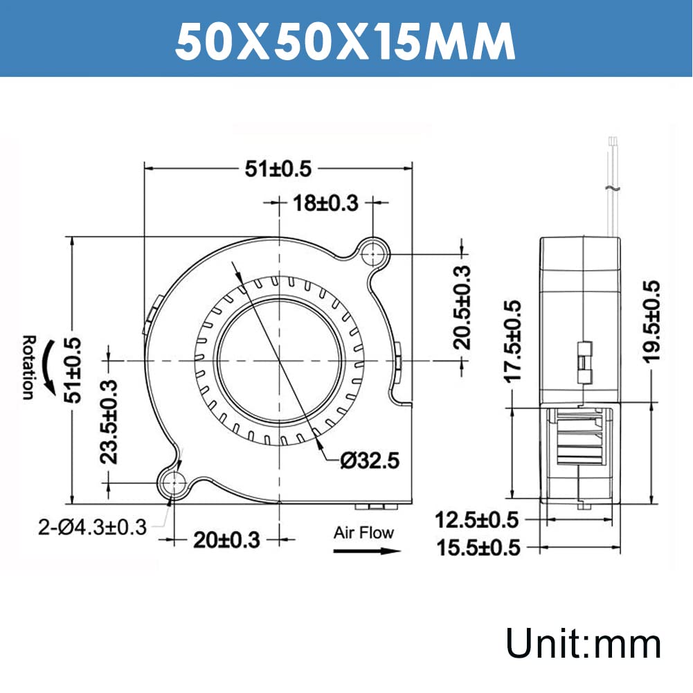 Winsinn 50Mm 5015 Tiny Cooling Usb Blower Fan 5V, 50Mm Micro Mini Usb 5 Volt Fans Blower Turbine Turbo Dual Ball Bearing, 1000Mm/39In Cable Brushless Cooling 50Mmx15Mm (Pack Of 4Pcs)