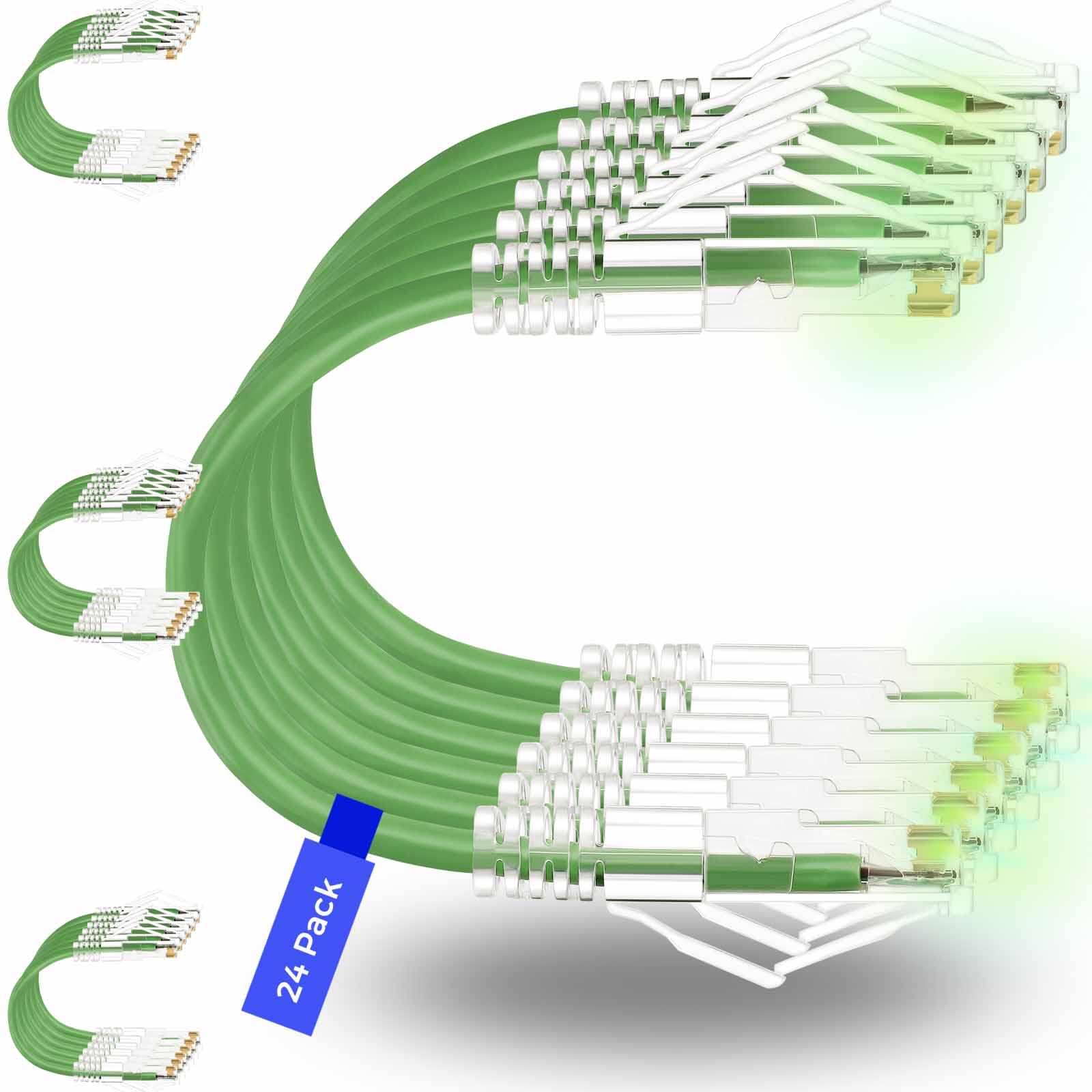 Rapink Patch Cables Cat6/ Cat6a 0.5ft (24 Pack) Slim, Cat6a Ethernet Patch Cable 10G Support, Snagless Cat 6 Patch Cable for Pat