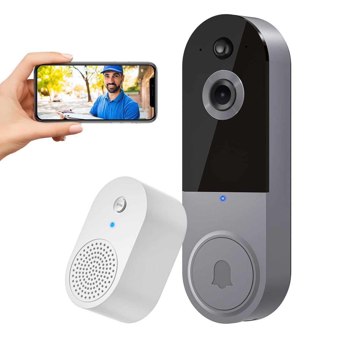 Sunnyjane Wireless 1080P Video Doorbell Camera, Ai Detection, Live View, 2-Way Audio Included Chime, Night Vision, Cloud Storage