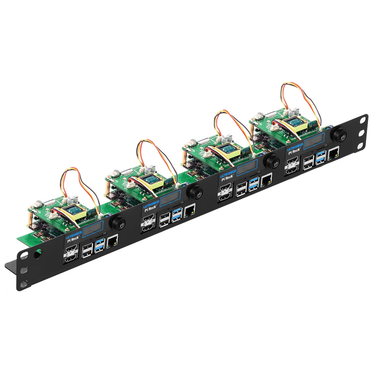 Uctronics Ultimate Rack With Poe Functionality For Raspberry Pi 4, 19'' 1U Rackmount With Poe Hat, All Io On One Side, Oled Disp