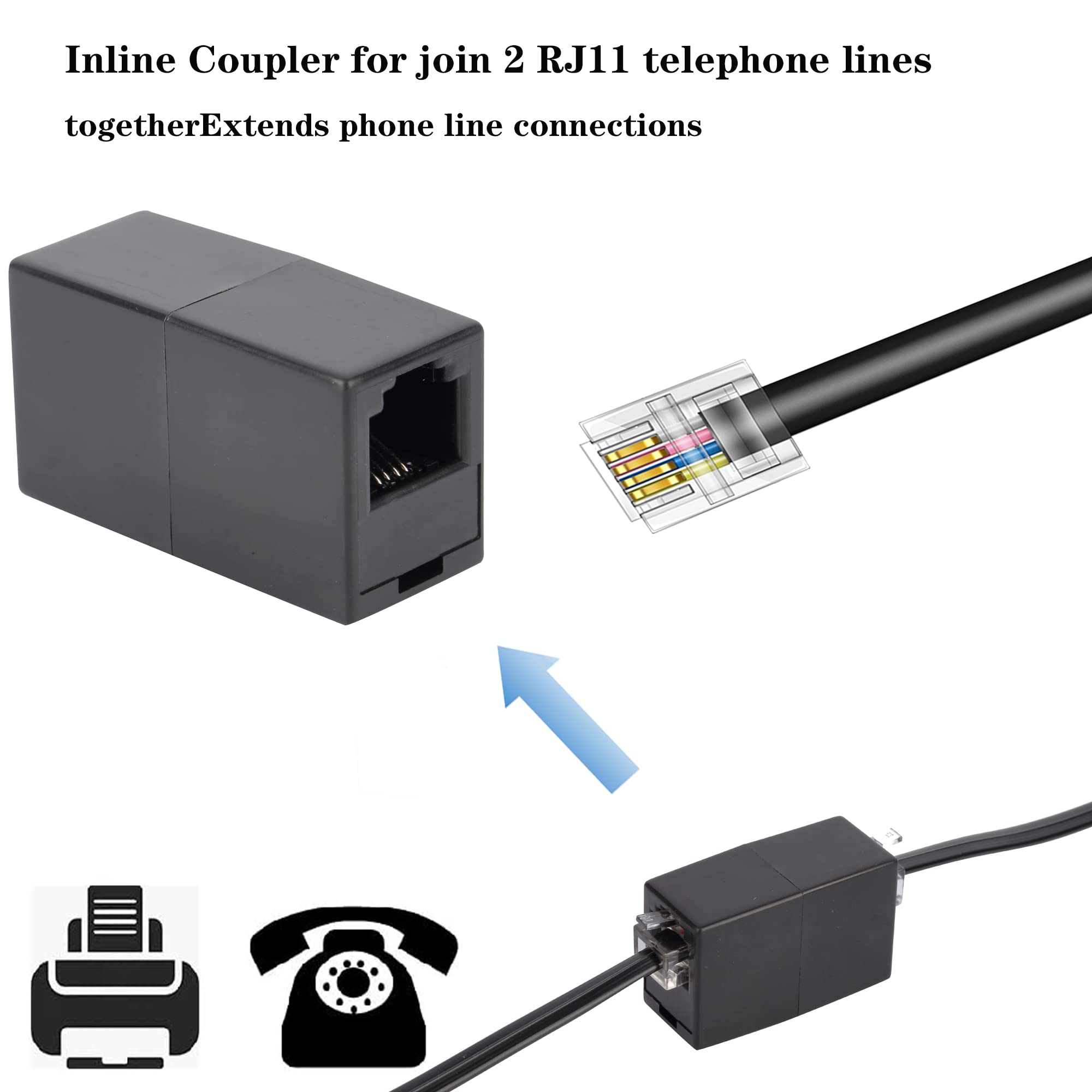 Ubramac Telephone Extension Cord Phone Cable Line Wire, With Standard Rj11 Plug (25Ft Black)