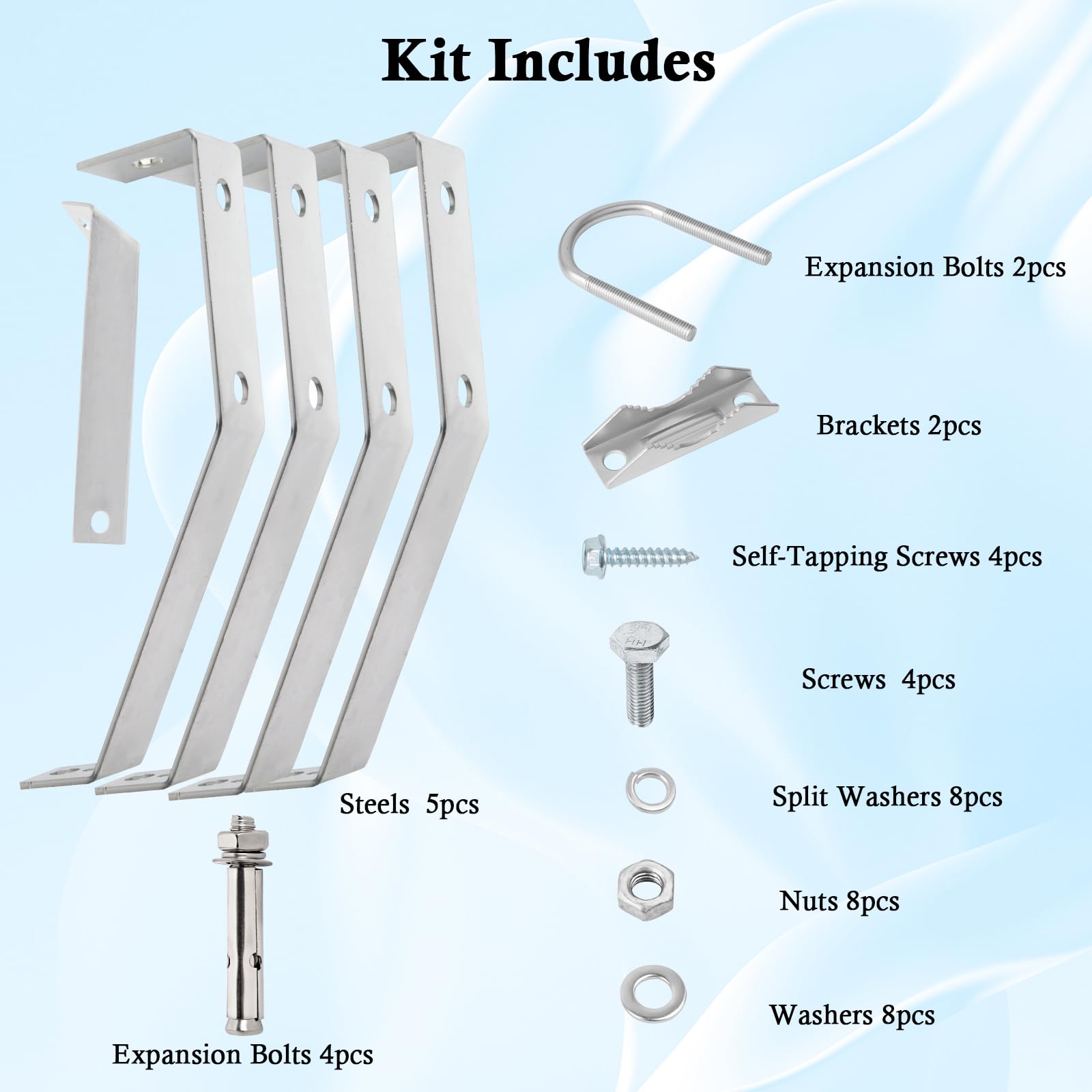 XRDS-RF Antenna Wall Mount Bracket, 14 Inch Heavy-Duty, Silver, 3-Leg + 2-Leg Design, Windproof for TV Antenna Mast