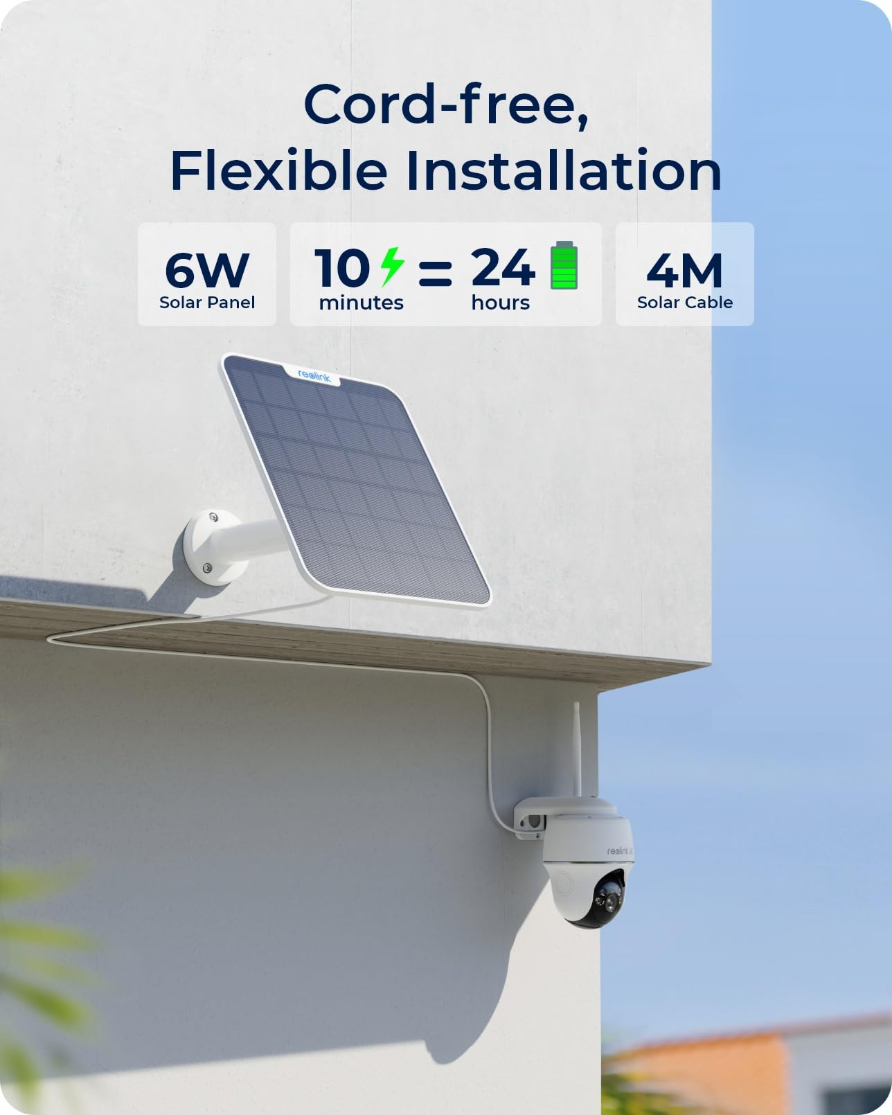 Reolink First 4K Solar Security Cameras Wireless Outdoor, Argus Pt 4K+ 6W Solar Panel, 360� Pan Tilt, 8Mp Color Night Vision, 2.4/5 Ghz Wi Fi, No Monthly Fee, Home Hub Compatible