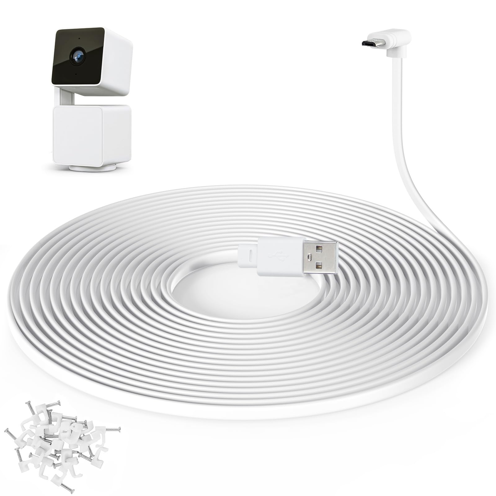60 ft Cable for WYZE Cam Pan V3 Camera, Outdoor Power Adapter, White