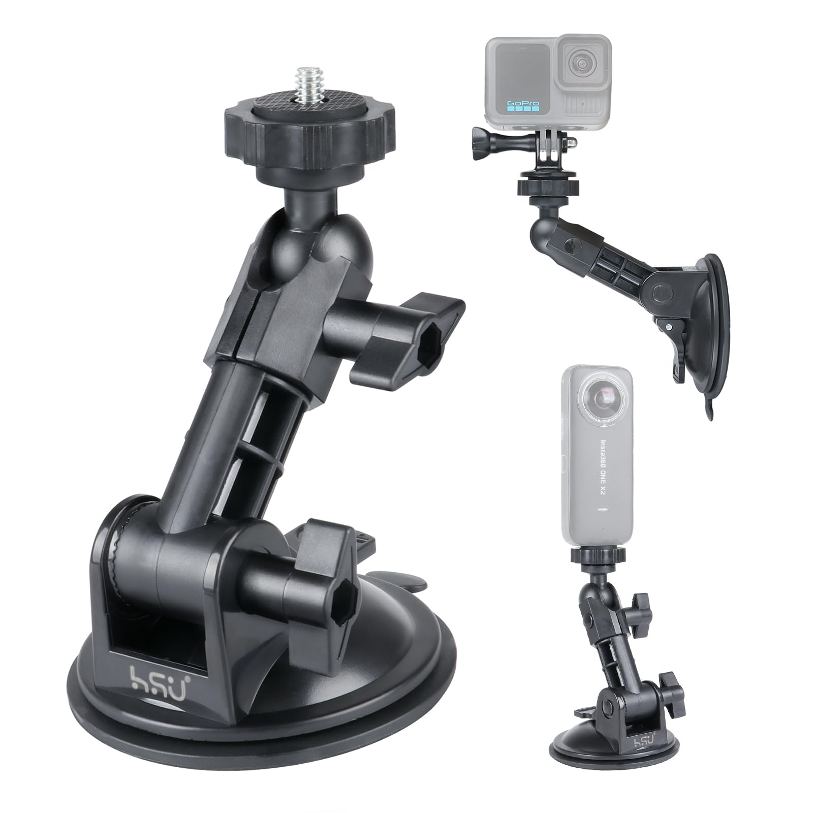 HSU Car Suction Cup Mount for GoPro/Insta 360/DJI Osmo Action Camera, Car Window Holder with 1/4-20 Ball Joint Thread, Perfect f