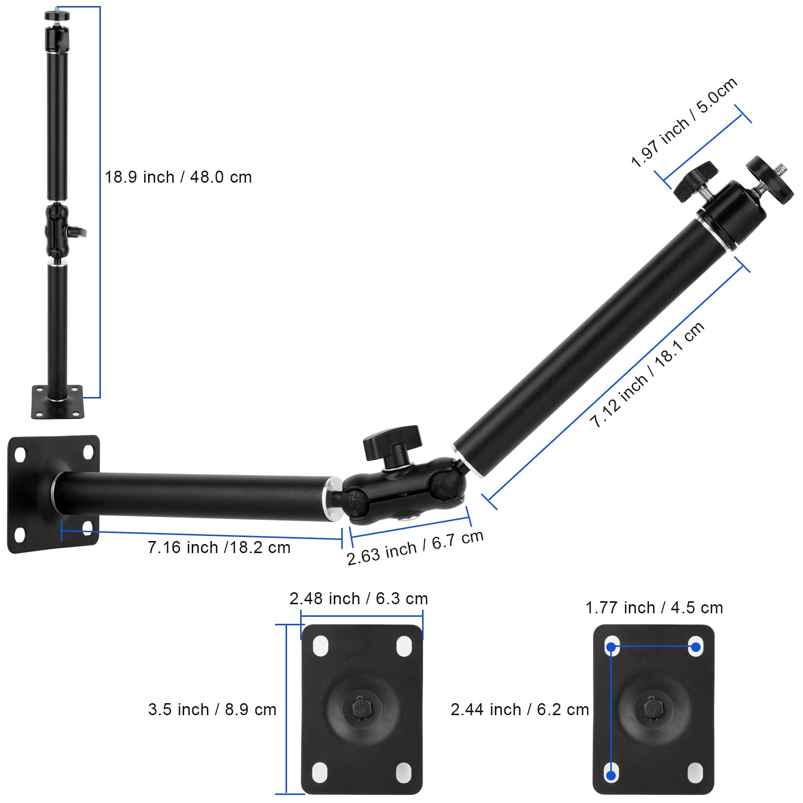 Mippko Articulating Wall Mount Camera Arm With 1/4 Inch 20 Threaded Compatible With Digital/Security/Webcam/Cctv Pov Camcorder/Video Light/Small Cameras,Adjustable Aluminium Alloy Arm