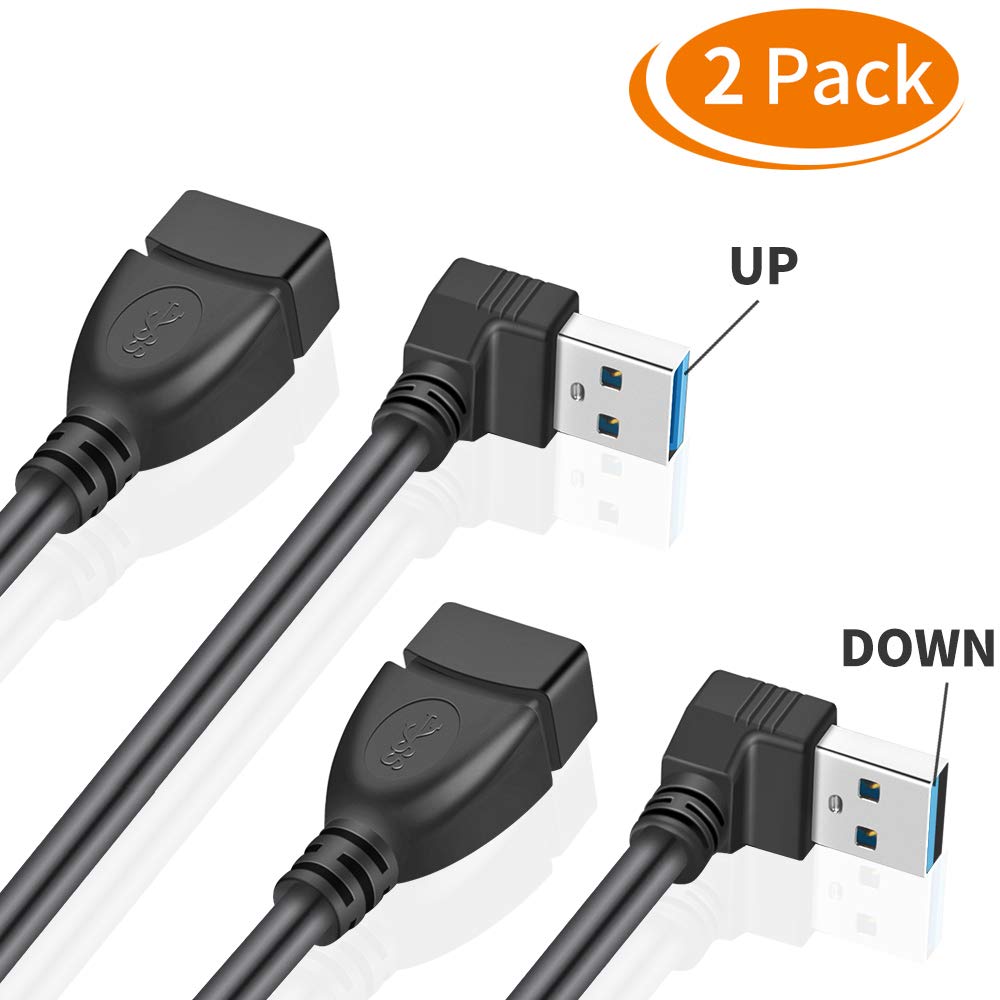 Urwoow 2 Pack Superspeed Usb 3.0 Angle Male To Female Extension Cable 6 Inch Convertor Adapter Extender Cord Up Angle And Down A