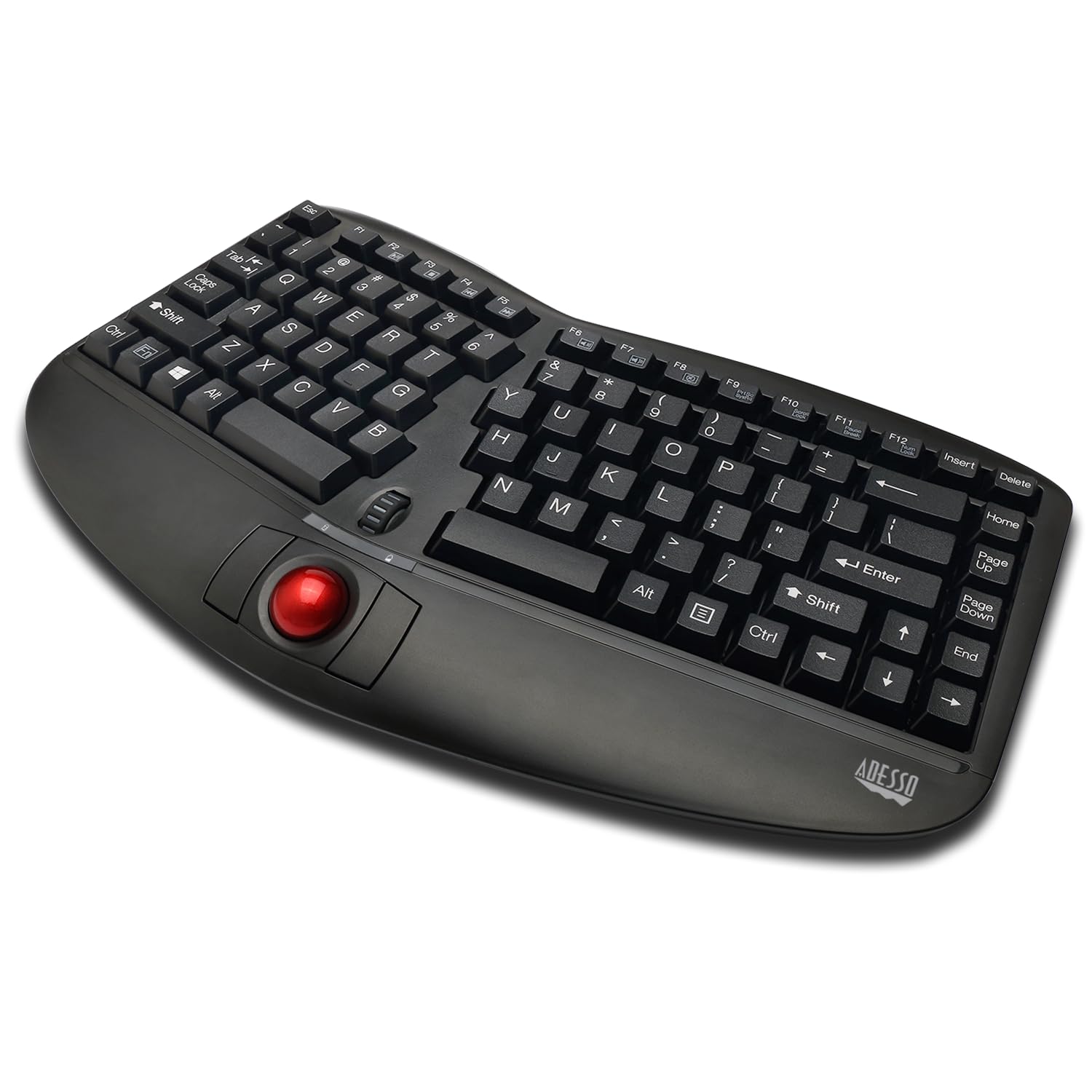 Adesso Wkb-3150Ub - Wireless Ergonomic Keyboard With Built-In Removable Trackball And Scroll Wheel, Split Key, Long Battery Life