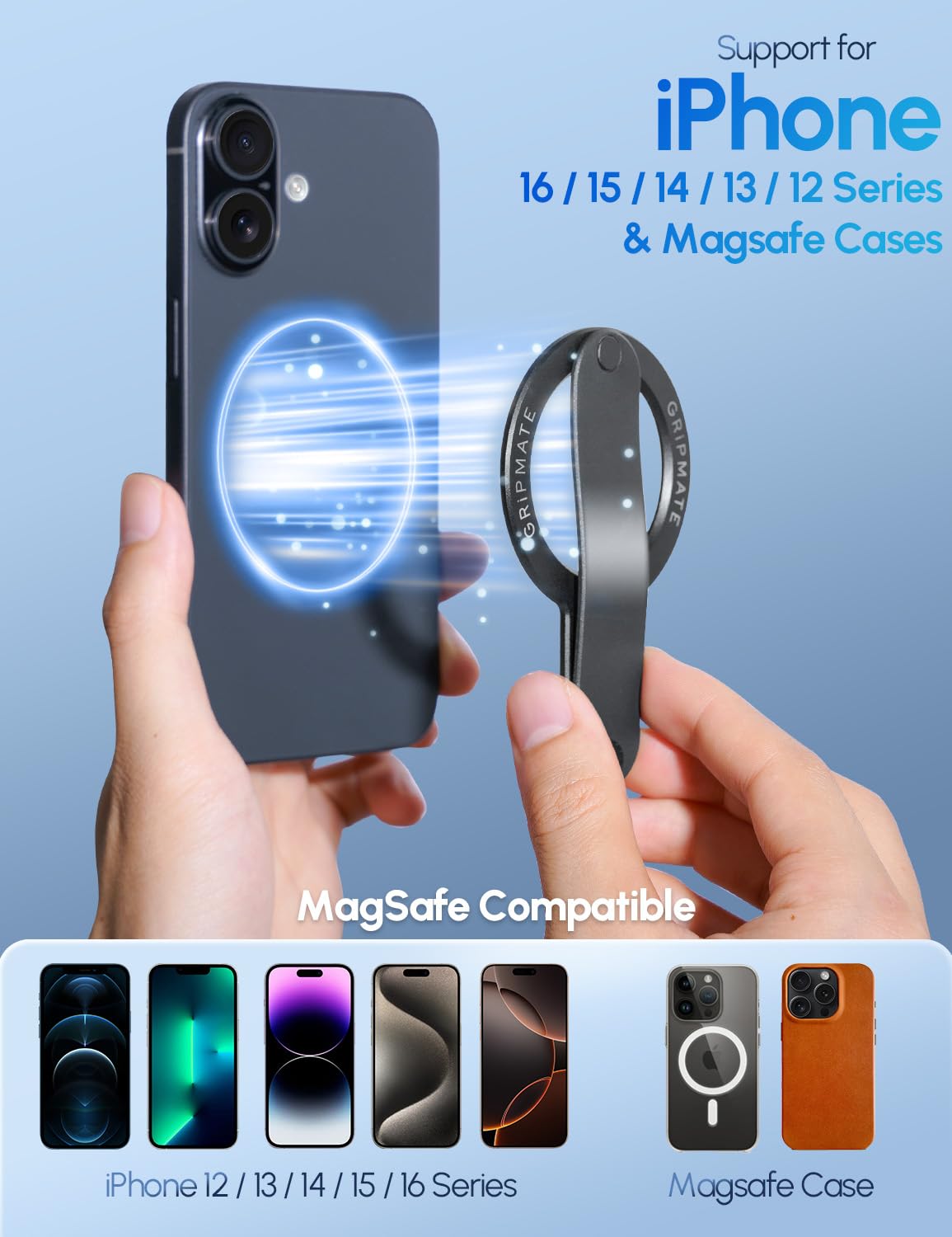 Gripmate Magsafe Phone Grip For Iphone - Magnetic Phone Ring Holder Detachable For Iphone 16 - Comfortable Finger Phone Ring Gri