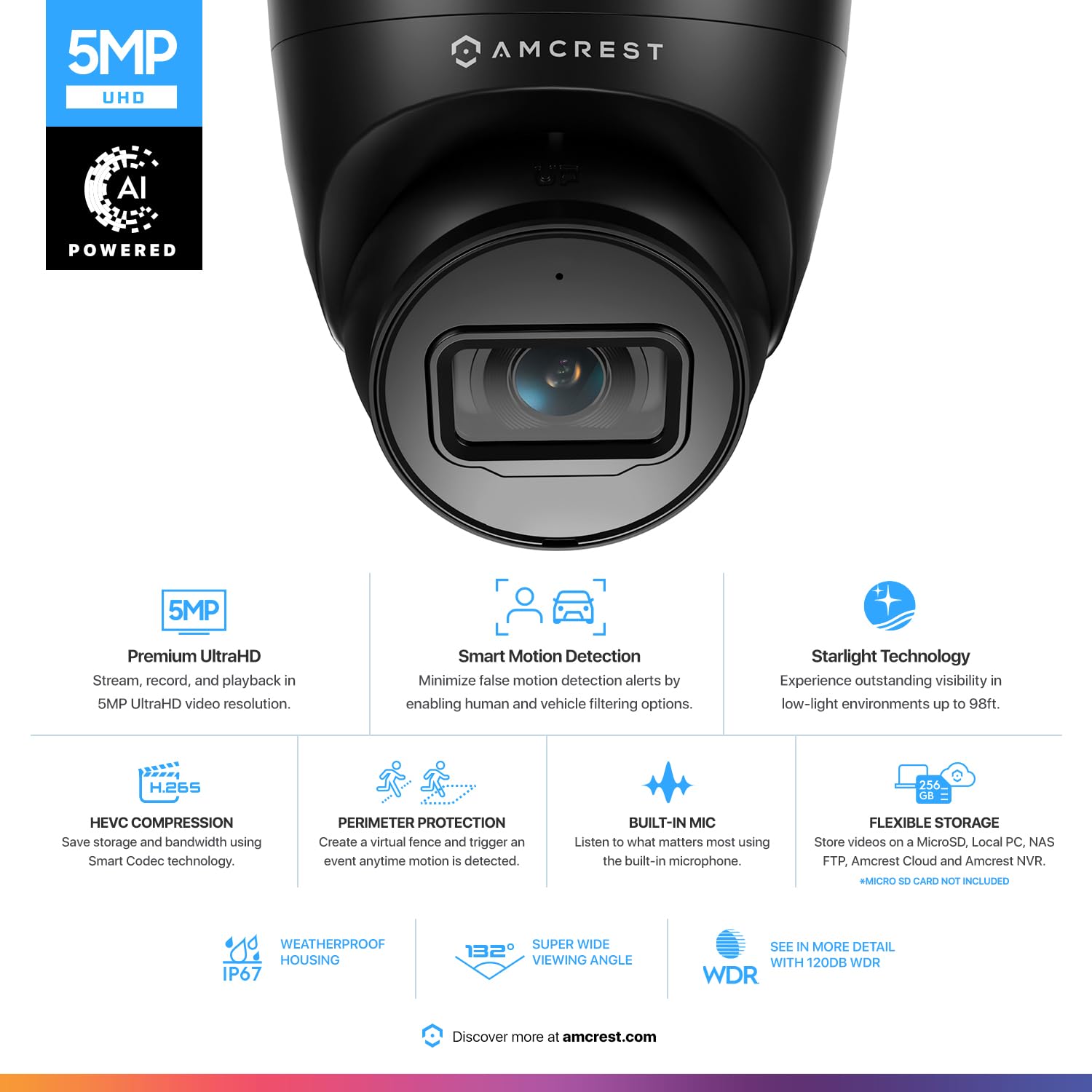 Amcrest 5Mp Turret Poe Camera, Ultrahd Outdoor Ip Camera Poe With Mic/Audio, 5-Megapixel Security Surveillance Cameras, 98Ft Nig