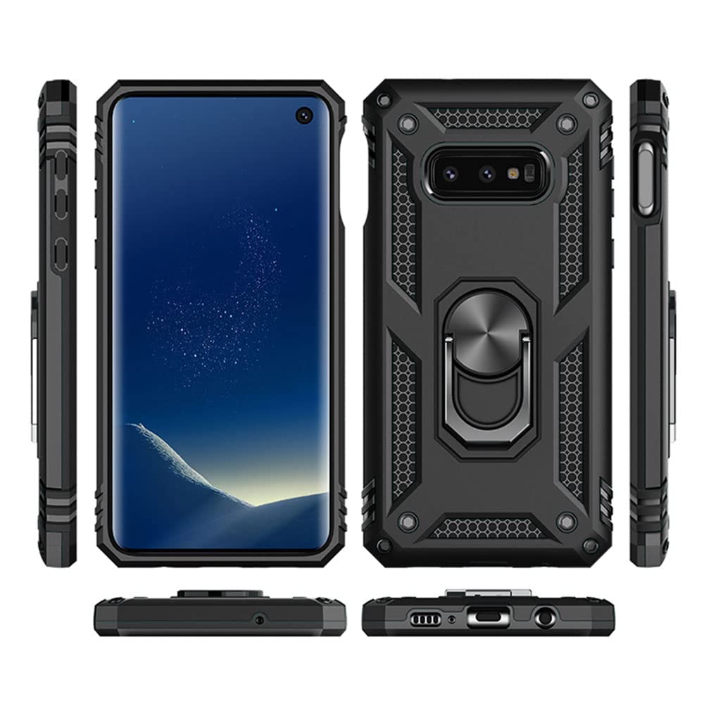 For Samsung Galaxy S10E Case With Hd Screen Protectors, Military Grade Metal Ring Holder Kickstand 15Ft Drop Tested Shockproof C