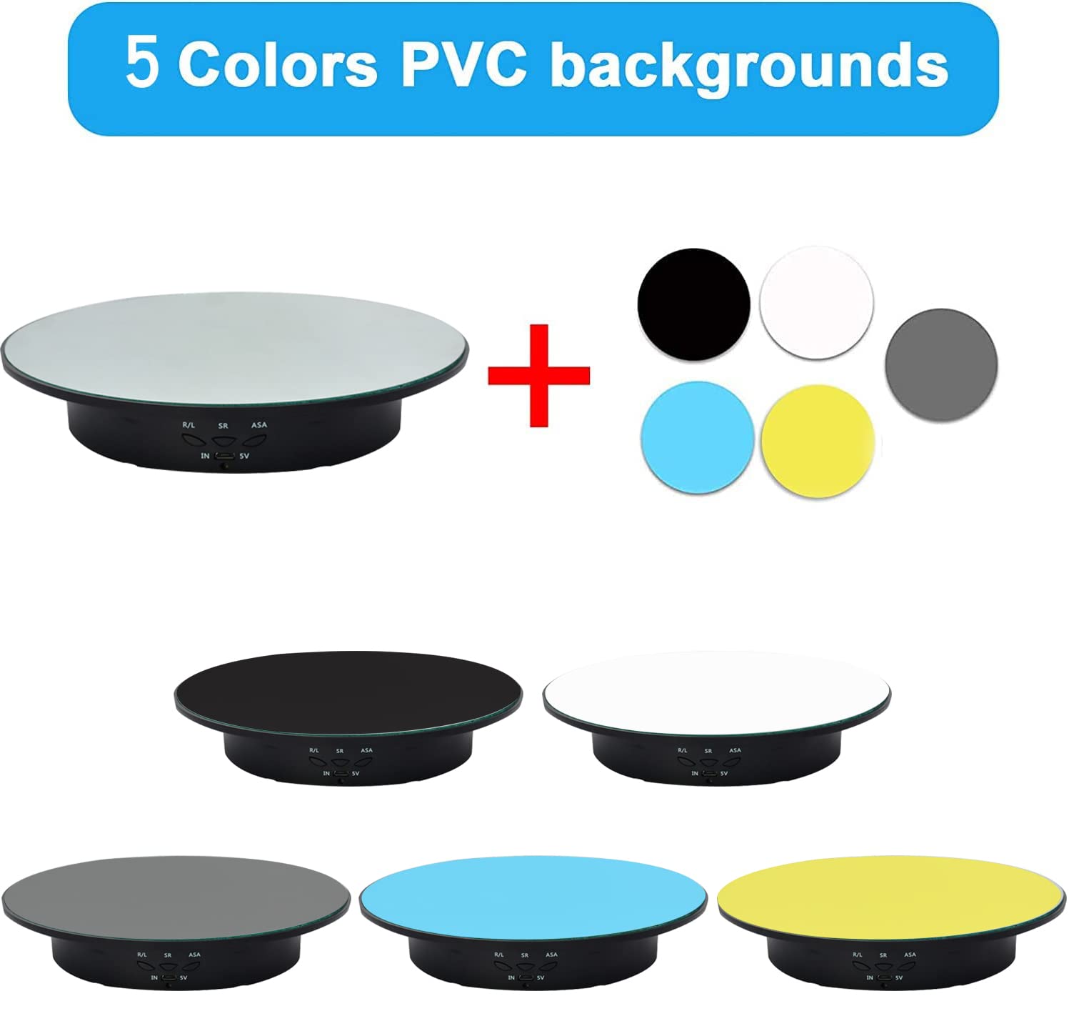 Qinmay 360 Degree Rotating Display Stand,360 Degree Photography Turntable With Remote Control,5 Pvc Backgrounds,Battery/Usb Powe