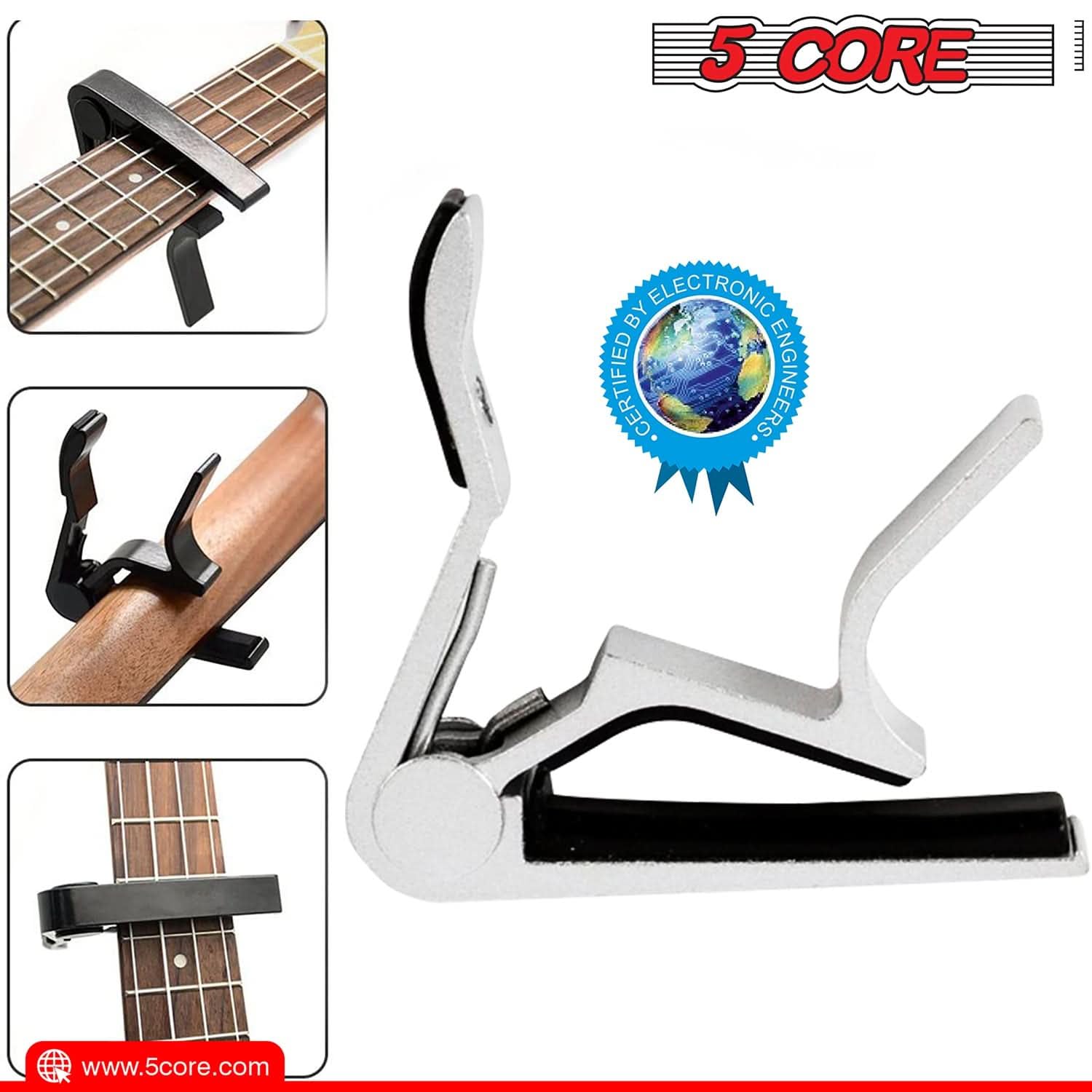 5Core Capo Acoustic Electric Guitar 6 String Quick And Easy Adjustment Classic Clip - Banjo Mandolin Or Ukulele Capotraste Para