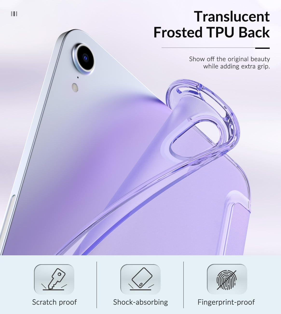 MoKo Case Fit New iPad Mini 7 (A17 Pro) 2024, iPad Mini 6th Generation Case 2021 (8.3 inch), iPad Mini 6 Case, Soft TPU Translucent Frosted Back Cover Case for iPad Mini 7th, Lilac