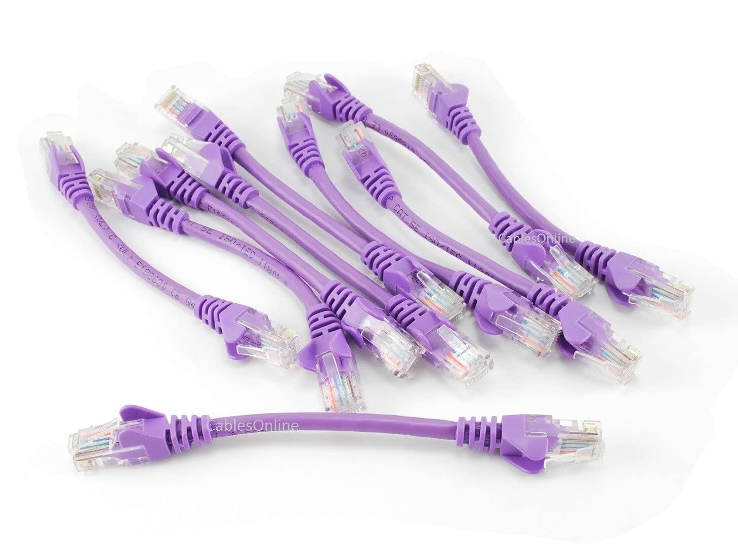 CablesOnline 10-Pack 6inch CAT5e UTP Ethernet RJ45 Full 8-Wire Purple Patch Cable, (U-000PR-10)