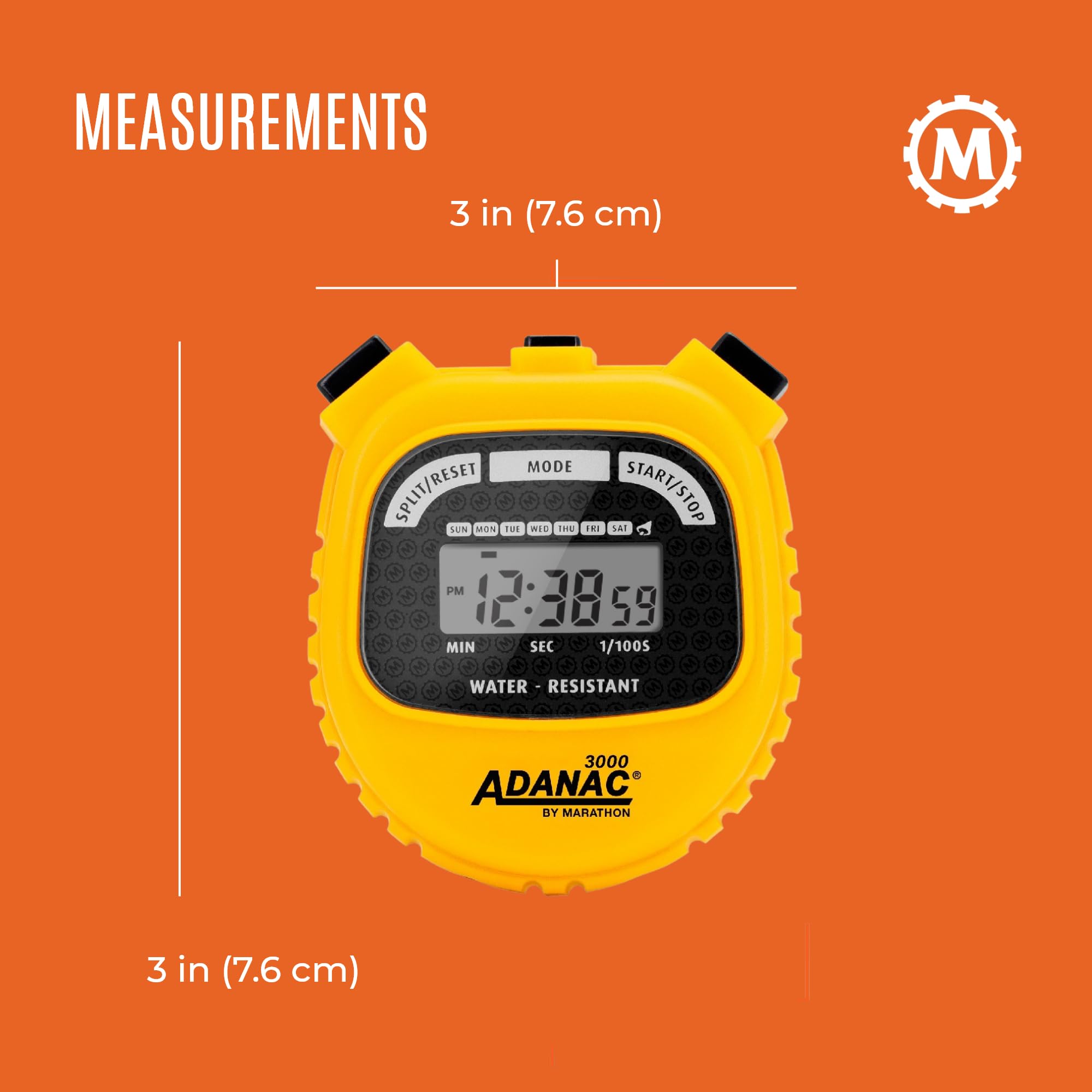 Marathon Adanac 3000 Digital Stopwatch Timer, Yellow - High Precision Accuracy To 1/100Th Seconds - Water, Dust & Shock Resistan