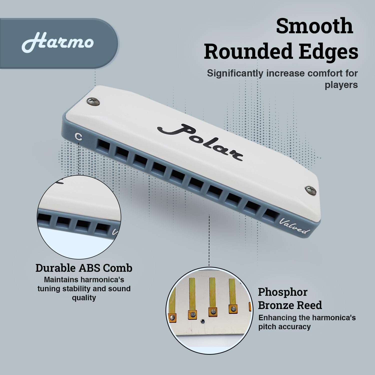 Harmo Polar Diatonic Harmonica Key Of C   Half Valved Design For Extended Bends, Ideal For Swing, Bebop, And Blues   Mouth Organ