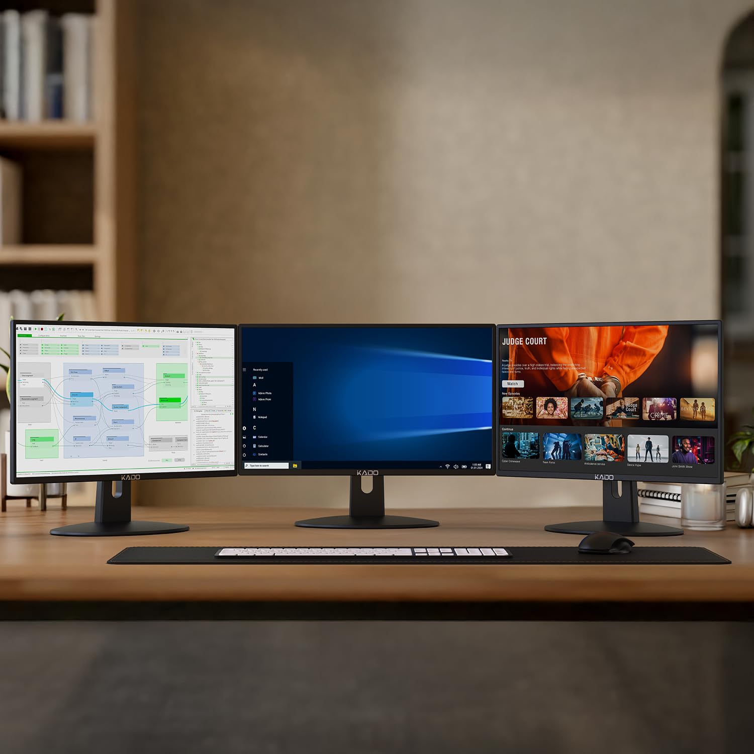 Kado Triple Monitor Setup   3 Pack 20'' 1600X900 Computer Monitor 75Hz Hd+ Vesa Mount Vga Hdmi Office Gaming Hybrid Built In Spe