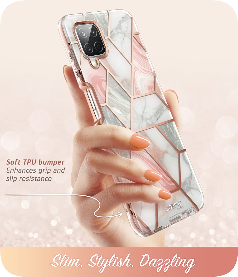 I Blason Cosmo Series Protective Bumper Case With Built In Screen Protector For Samsung Galaxy A12 (2021 Release), Marble Multic