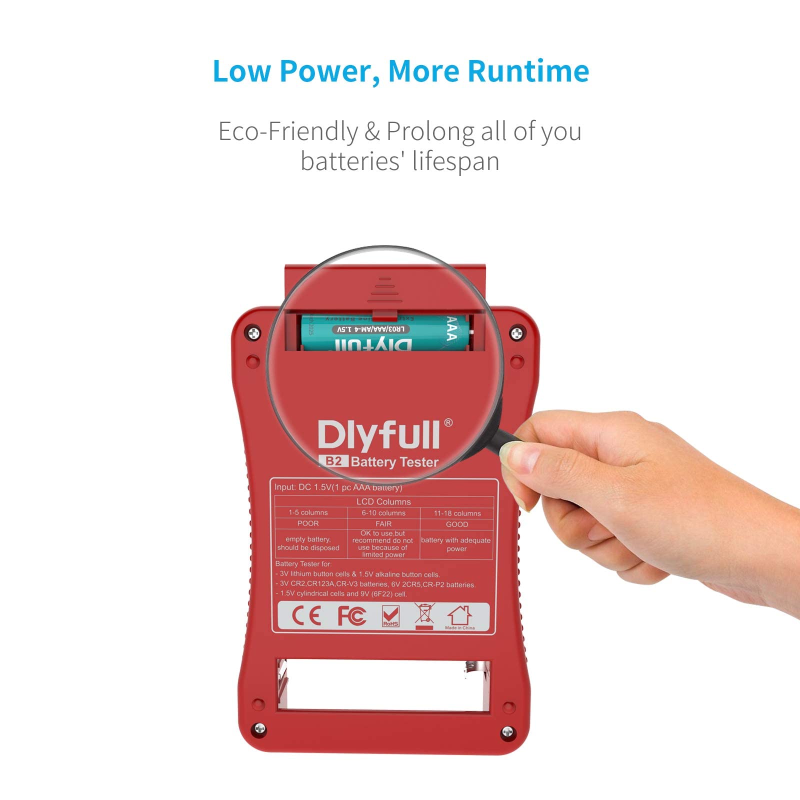 Dlyfull Battery Tester, Lcd Display Universal Battery Checker For Aa Aaa C D 9V Cr2032 Cr123A Cr2 Crv3 2Cr5 Crp2 1.5V/3V Button