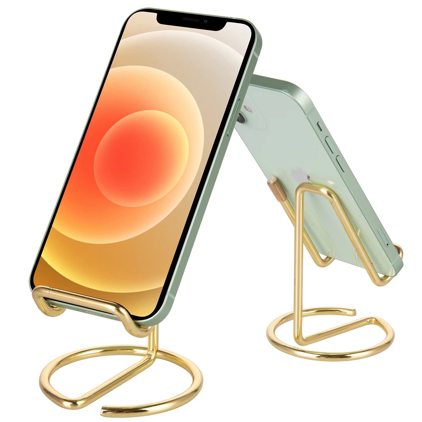 Roposy 2 Pack Cell Phone Stand For Desk, Cute Metal Gold Cell Phone Stand Holder Desk Accessories, Compatible With All Mobile Ph
