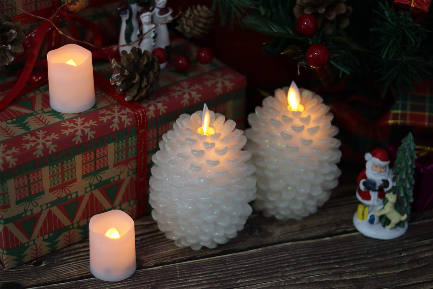 Eldnacele Led Pine Cone Candles With Remote Timer, Battery Operated Flameless Candles Unscented Wax Pinecone Candles White 2 Pac