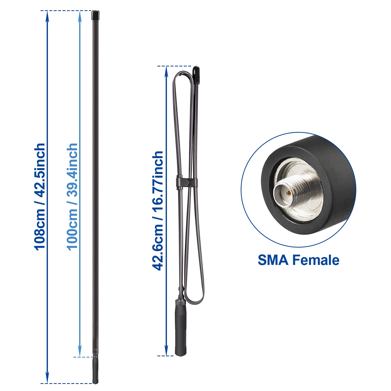 Bingfu Dual Band Vhf Uhf 136 520Mhz 42.5 Inch Foldable Cs Tactical Sma Female Ham Radio Antenna For Kenwood Wouxun Baofeng Bf F8