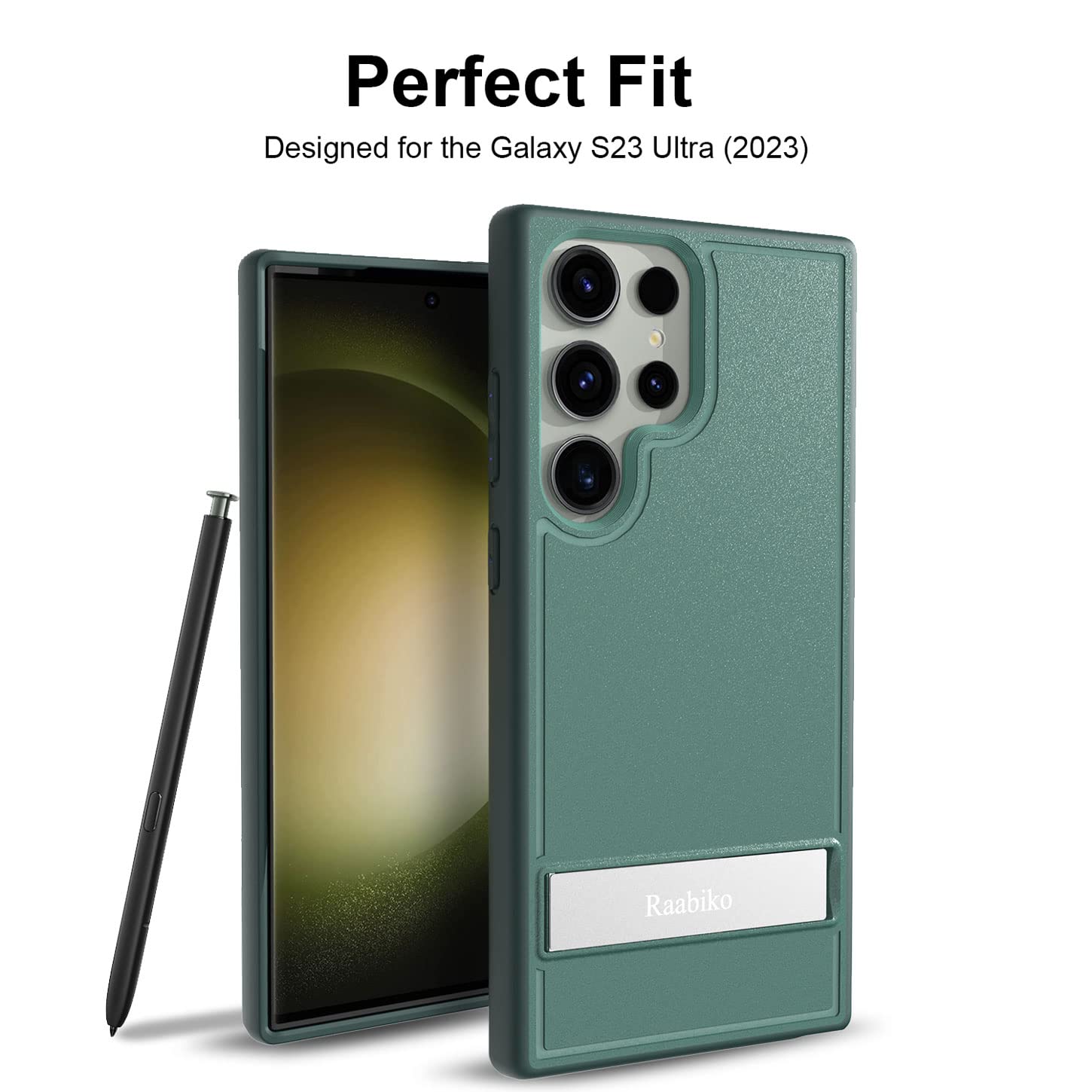 Raabiko Kickstand Case Compatible with Samsung Galaxy S23 Ultra Polycarbonate Green