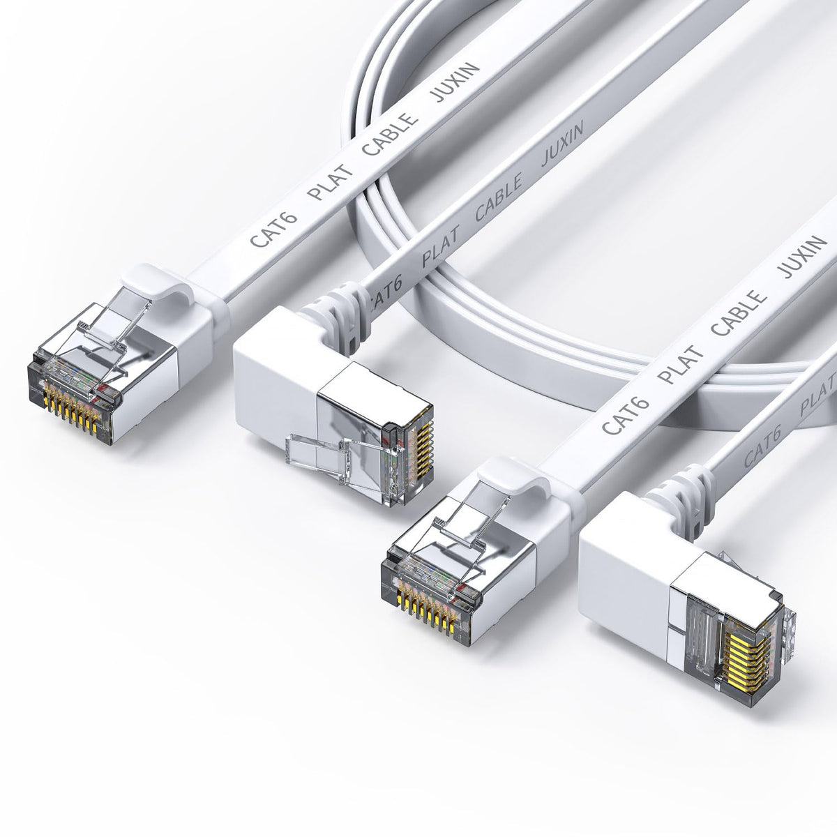 Juxinice 2Pack Cat 6 Ethernet Cable 90 Degree Rightangle Cat6 Ethernet Patch Cable 20Ft, High Speed Flat Cat6 Gigabit Internet Network Lan Patch Cords  White(Up+Down) Angle